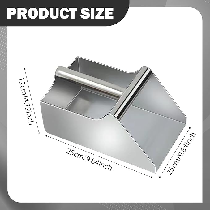 Generic Stainless Steel Dustpan with Handle Collector Handheld Scooper Manual Spade Scoop for Soybeans Outdoor Commercial Use Farm, 25cmx25cmx12cm