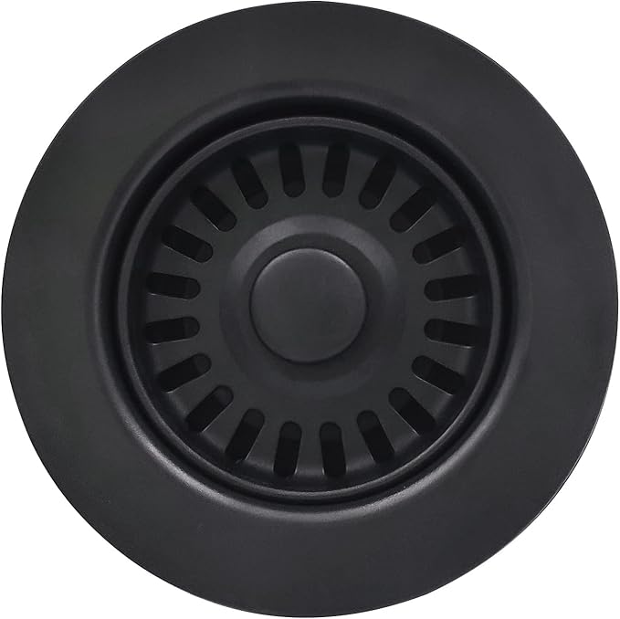 3-1/2 Inch Polymer Black Sink Drain Assembly with Basket Strainer and Stopper for Quartz, Granite or Fireclay Kitchen Sinks