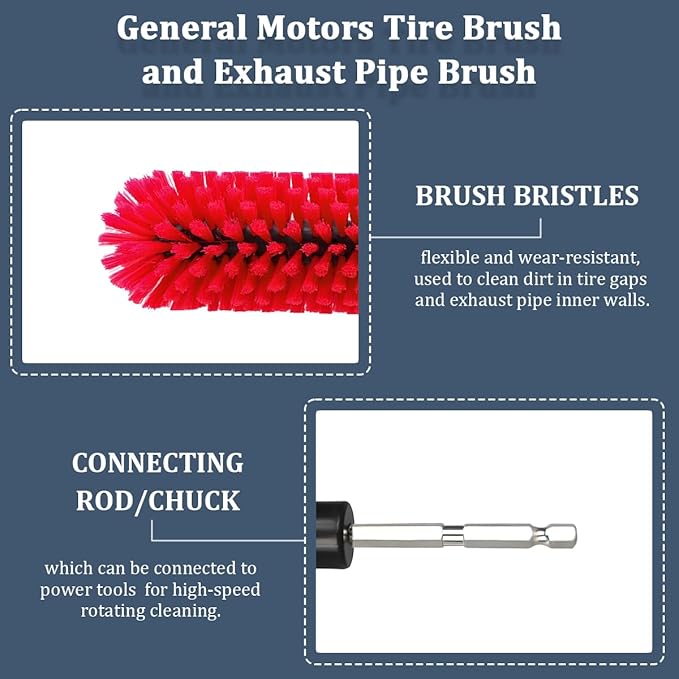 Drill Brush for Car Wheel, Soft No Scratches Vehicle Rim Cleaning Brush for Wheel Rim Engine, Highly Density Automotive Tire Drill Cleaner Tool, Universal for Most Vehicles (Red)