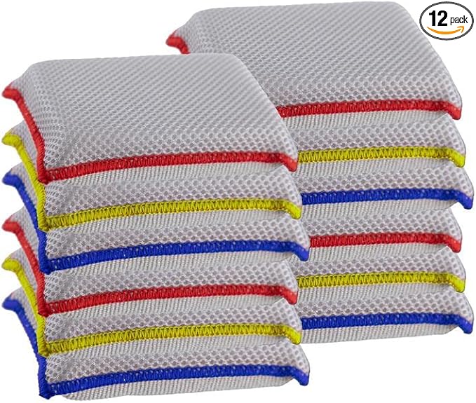 Microfiber Sponges for Dishes Kitchen Sponges Non-Scratch Sponge Dish Scrubber Heavy Duty Household Cleaning Sponges Multi-Purpose Cleaning Supplies Dish Sponge Kitchen Sponges Pack of 12