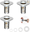 Universal Bathroom Sink Drain Strainer Hair Catcher 3PCS Upgraded with Removable Stainless Steel Filter Basket, 3 in 1 Pop Up Sink Stopper for 1.1''~2.36'' Sink Basin Hole, Chrome