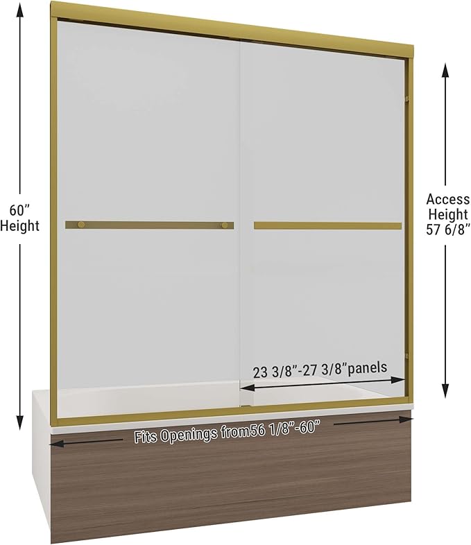 Tub Shower Door 56-60" W x 60" H,Brushed Gold Bathtub Door with 1/4"(6mm) Tempered Glass,Bathtub Shower Door Easy to Clean