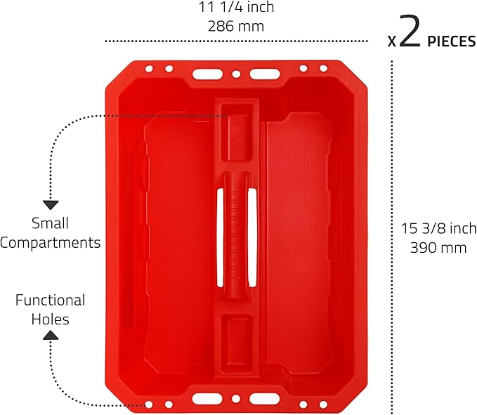 CANOPUS Storage Tray Tote with Functional Holes - 2 PCs Plastic Cleaning Caddy with Handle, Portable Caddy, Undersink Storage for Kitchen, Shoe Cleaning Box, Products Organizer, Red