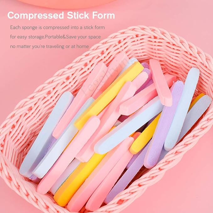 Facial Sponge Compressed,60 Pcs PVA Professional Makeup Removal Wash Round Face Sponges Spa Pads Exfoliating Cleansing for Women,Yellow,Pink,Blue,Purple
