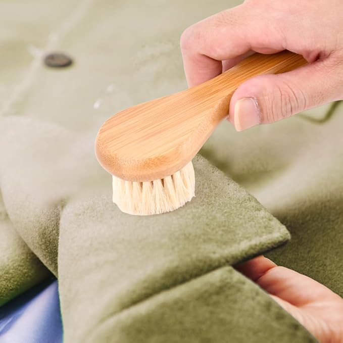 Natural Boar Bristle Laundry Stain Brush, Dorm Room Essential for College Students, Gentle on Fabrics & Tough on Stains, Safe for Clothes Without Damage