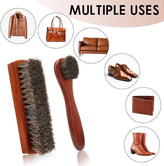 Shoe Brush, 2Pcs Shoe Cleaning Brush, Horsehair Shoe Brush, Shoe Brushes for Cleaning, Shoe Polish Brush, Boot Brush for Leather, Horse Hair Brush for Care Leather Shoes Clean Dauber Applicators