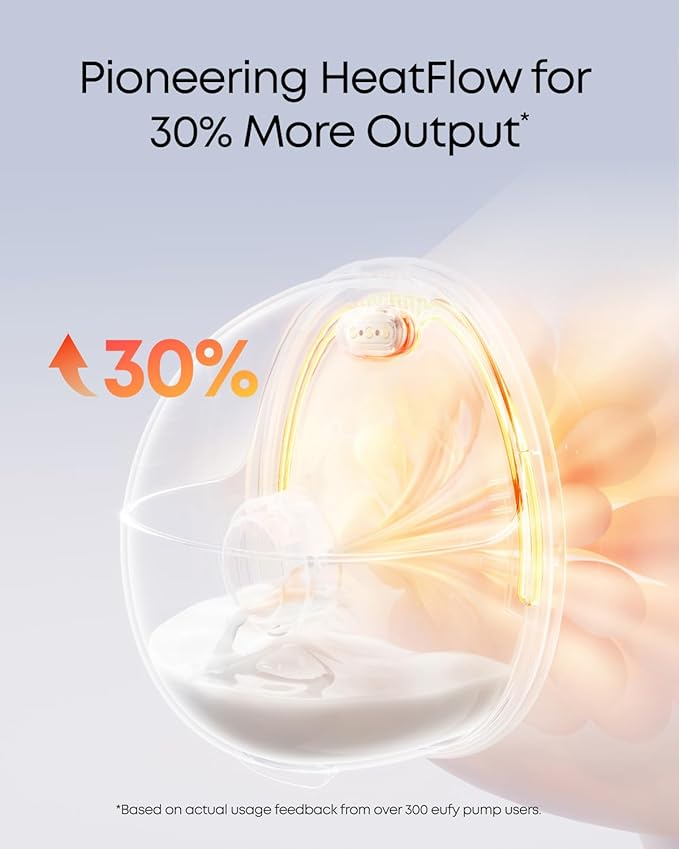 eufy Security Heated Breast Pump S1, Hands-Free Breast Pump with Industry-Leading HeatFlow Tech, App-Controlled OptiRhythm, Hospital-Grade Suction, Leakproof, Slim and Ultra-Quiet for in-Bra Use
