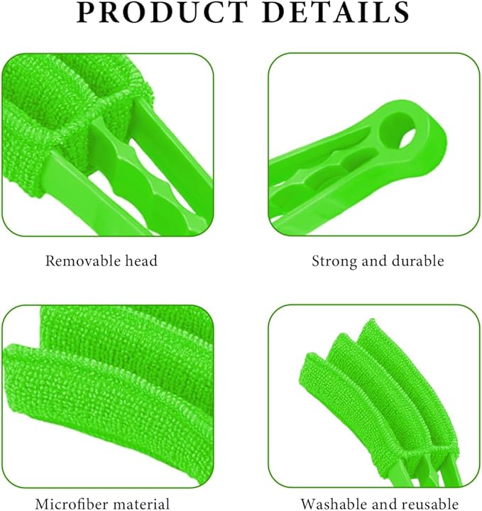 2 PCS Blind Cleaner Duster Tool, Window Venetian Hand-held 3 Arm Dusting Cleaner Brush, Blinds Cleaning Brush Tool for Window Shutters Air Conditioner, Car Accessories (Green+Blue)