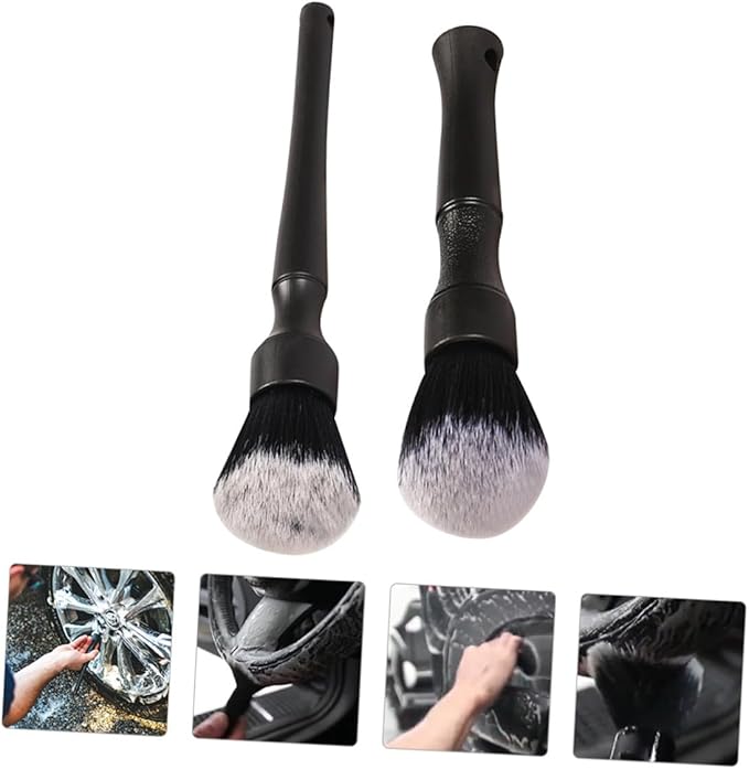 LIFKOME 2pcs Car Interior Detailing Brush Set with Ultra Soft Bristles, Air Vent Cleaning Brush for Automotive Gap Dusting and Dashboard Detailing Tools, Black Long and Short Handles,