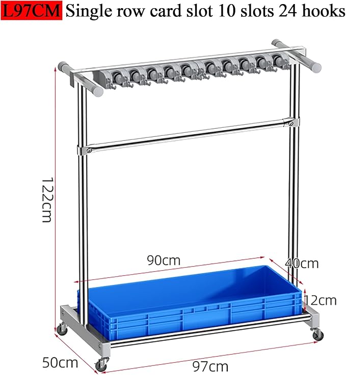 Movable Mop Broom Holder Put Wet Mops Floor Standing Cleaning Tool Rack Stainless Broom Holder Organizer Garden Tool Storage Umbrella Stand For Schools Factori,Blue,L97C