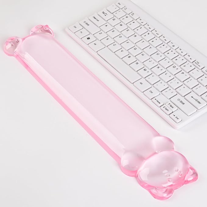 Clear Gel Keyboard Wrist Rest, Bear-Shape Wrist Rest, Ergonomic Wrist Rest for Computer Keyboard 60%/75% (Pink)