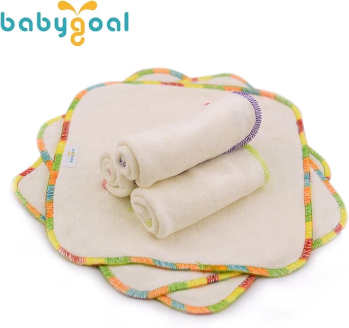 babygoal Reusable Rayon from Bamboo Baby Wipes, 12 Pack Washable Small Size Saliva Towel Face Washcloths, Cloth Wipes 8‘’x8‘’