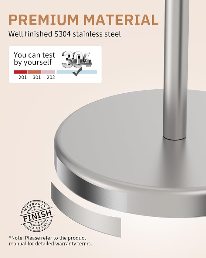 BWE Brushed Nickel Toilet Paper Holder Stand SUS304 Stainless Steel Modern Freestanding Toilet Paper Roll Tissue Holder for Bathroom, Toilet Paper Stand with Heavy Weighted Base