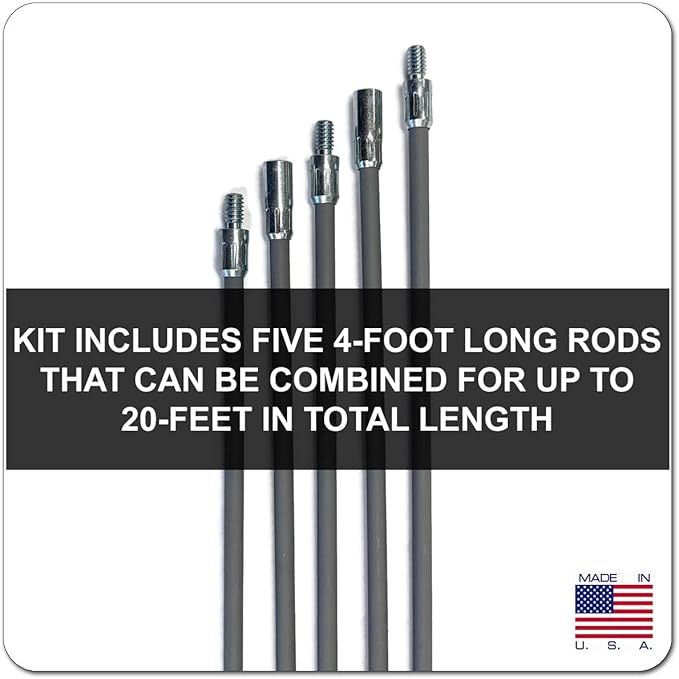 Midwest Hearth Rod Kit fits 3" and 4" Pellet Brush (20-Feet) Made in USA