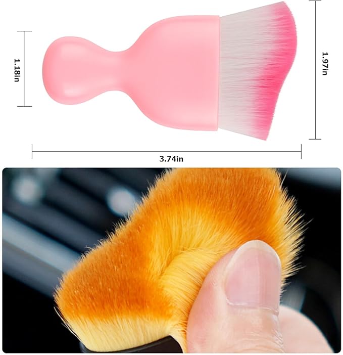 Blilo 2PCS Car Interior Detailing Brush with Dust Cover, Auto Soft Hair Cleaning Brushes, Scratch Free Curved Dirt Collectors, for Vehicle Dashboard Air Conditioner Vents Leather(Pink/Red)
