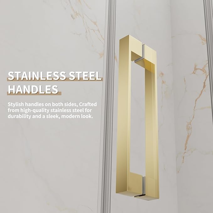 56-60" W x 74" H Frameless Sliding Shower Door, 5/16"(8mm) Clear Tempered Glass, Premium SUS304 Stainless Steel Hardware, Double Nano Coating, JVR-X02 (Brushed Gold)