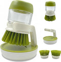 Good Grips Soap Dispensing Palm Brush, Dish Scrub Brush, Kitchen Brushes for Dishes, Kitchen Brush with Holder for Pot Pan Sink Cleaning (Green)