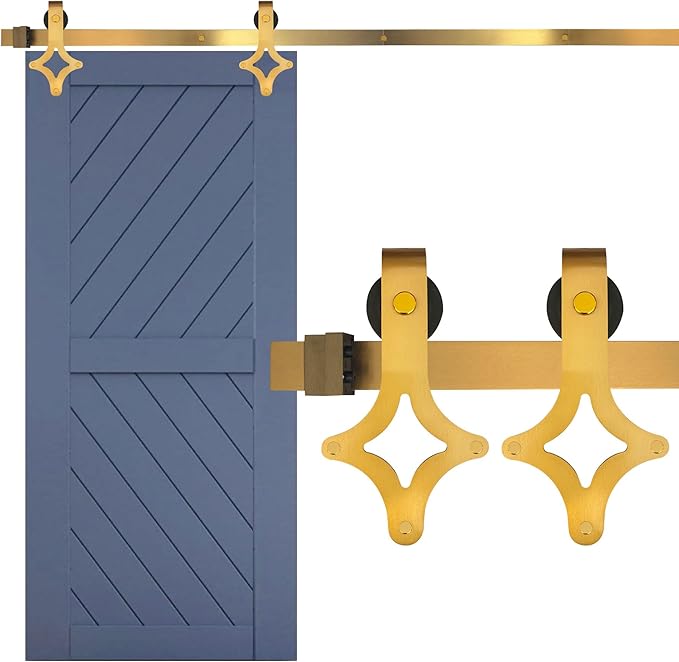 Rio Salto Gold Barn Door Hardware Kit 72" Adjustable Length 6FT Track, Diamond Shaped Rollers, Sliding Door Modern for Closet Bathroom Office Brushed Gold (6ft Diamond Shape)