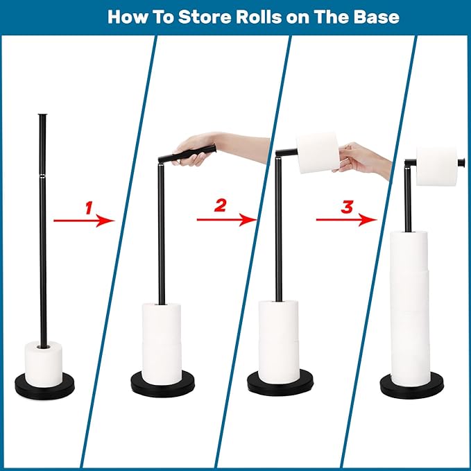 Noonext Toilet Paper Holder Stand for 4 Rolls, Black Matte, Stainless Steel, Modern, Free Standing, Bath