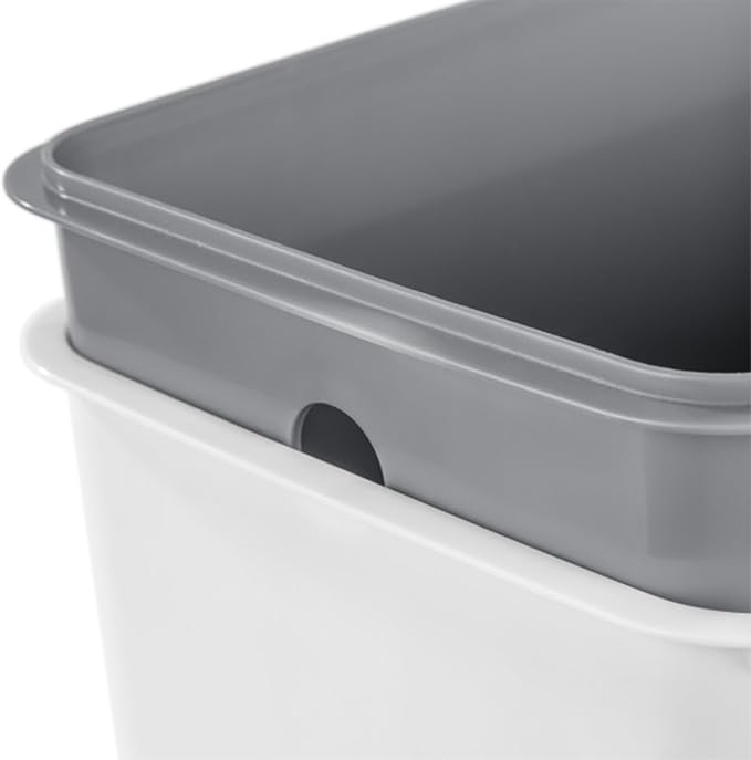 Sterilite 2.7 Gallon Rectangular Step On Kitchen Trash Bin Plastic Indoor Wastebasket with Removable Liner and Bag Holding Feature, White (8 Pack)