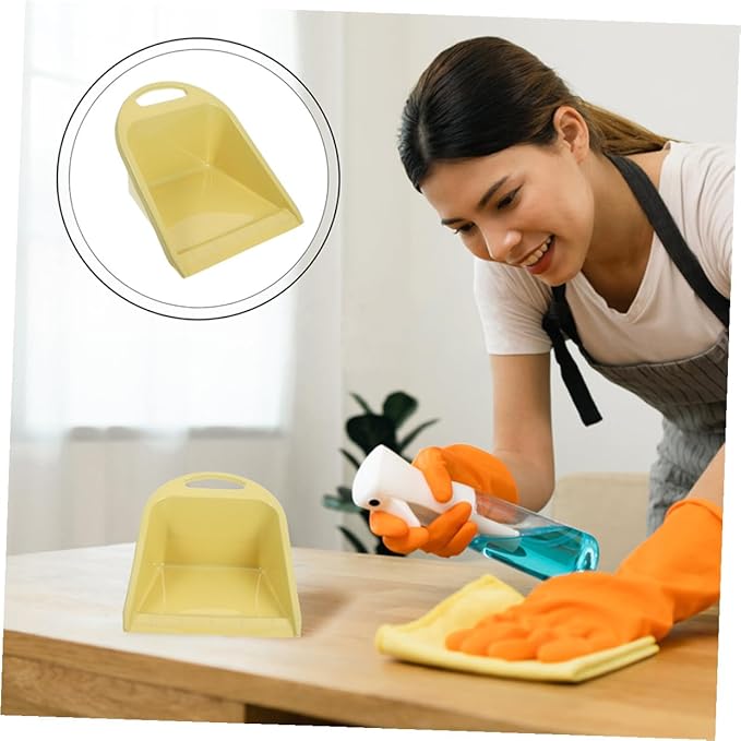 TOYANDONA 2pcs Small Handheld Dustpans with Handle, Ergonomic Trash Scoops in Lime Yellow for Home and Office Desk Cleaning