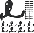 Aynoo 10 Pack Coat Hooks, Metal Wall Hooks Hardware, Heavy Duty Double Prong Wall Mounted,Black