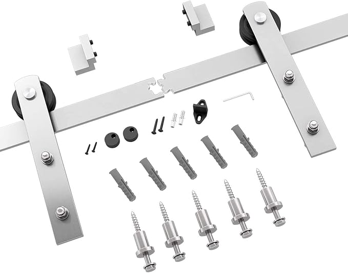SMARTSTANDARD 6 Feet Brushed Nickel Sliding Barn Hardware Kit-Sturdy Silvery Track-Smoothly and Quietly-Simple and Easy to Install-Fit 36" Wide Door Panel (I Shape Hanger)