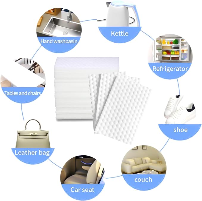 Magic Sponge Eraser Sheets,100 Count Convex Point Melamine Sponge, Thickened, Long Lasting, Disposable Cleaner Pads Eraser Wipes for Kitchen Shoe Dining Table Furniture Bathroom Hard-to-Reach Places