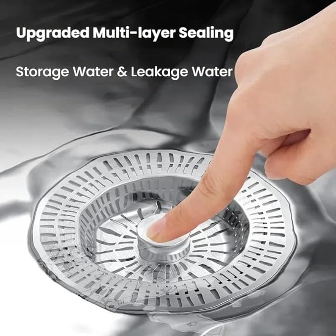 3 in 1 Kitchen Sink Drain Strainer,Universal Stainless Steel Kitchen Sink Stopper, Pop Up Anti-Clogging for 3-1/2 Inch US Standard Sink Drain Strainer (Style2-1Pcs)