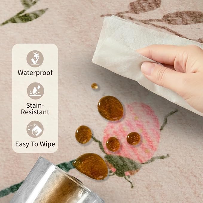 2x3 Washable Rug,Small Door Mat Floral Entryway Rug, Boho Front Door Mat, Non Slip Area Rugs, Low Pile Throw Accent Carpet for Indoor Entrance, Bathroom and Kitchen(Pink 2x3ft)