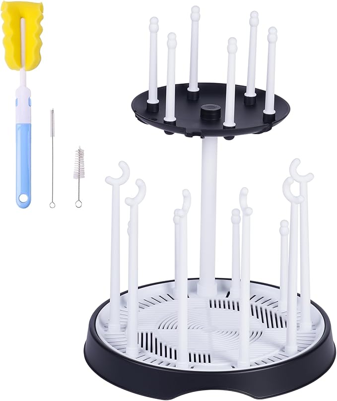 Baby Bottle Drying Rack,Double-Layer Bottle Drying Rack,Hold Up to 16 Baby Bottles,Suitable for Indoor, Kitchen, Living Room（Black and White）