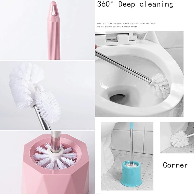 Toilet Brush and Holder,Stainless Steel Toilet Bowl Cleaning Brush Set,Under Rim Lip Brush and Storage Caddy for Bathroom (Pink Lines)