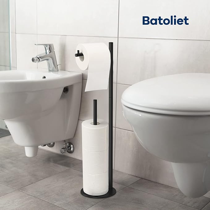 Toilet Paper Holder Stand, Bathroom Toilet Paper Roll Holder Stand with Reserve, Standing Toilet Paper Holder with Storage