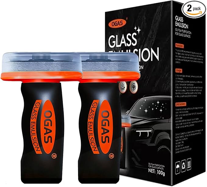 Glass Emulsion Cleaner,Glass Emulsion Oil Film Remover for Car Windshield, Automotive Window Cleaning Brush, 100g, 2 Pack
