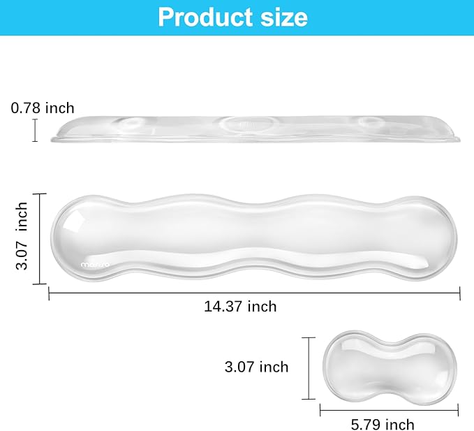 MOSISO Gel Keyboard Wrist Rest&Wrist Support for Mouse, Ergonomic Wrist Pad Soft Cooling Gel Pain Relief Easy Typing Pad Non-Slip Computer Laptop Wave Shaped Home/Office Wrist Cushion, Transparent