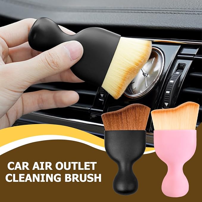 Blilo 2PCS Car Interior Detailing Brush with Dust Cover, Auto Soft Hair Cleaning Brushes, Scratch Free Curved Dirt Collectors, for Vehicle Dashboard Air Conditioner Vents Leather(Pink/Red)