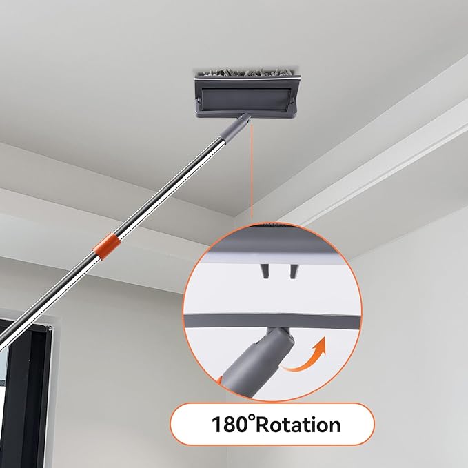 Ceiling Fan Cleaner Duster with 80" Stainless Steel Extendable Pole, 6-in-1 High Reach Fan Duster for Ceiling Fan Blades with 4 Reusable Mop Pads for Fan, Wall, Floor, Blind, Baseboard & Window