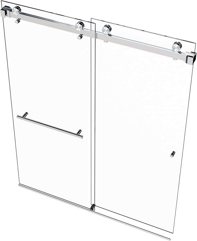 VITRA-200 56.5-59" W x 78" H Twinglide Frameless Shower Door w/ 3/8" Clear Tempered Glass (Chrome)