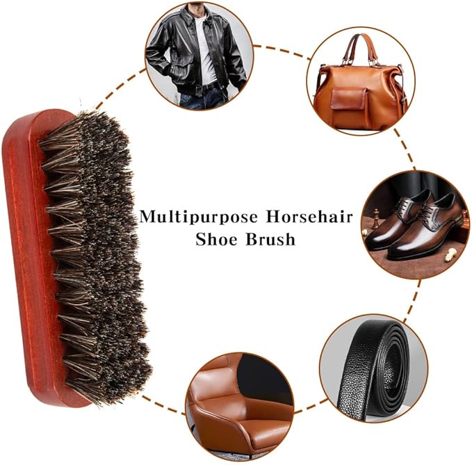 Shoe Brush, 2 Pcs Horsehair Shoe Brush Shoe Cleaning Brush Boot Brush for Leather, Shoe Brushes Shoe Shine Brush Brush Shoe Polish Brush for Cleaning and Care Leather Shoes Clean Dauber Applicators