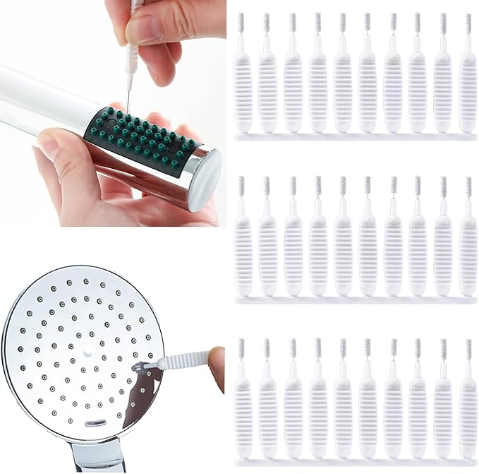 30pcs Shower Nozzle Cleaning Brush Anti-Clogging for Shower Head Cleaning Brush for Pore Gap Clean with Nylon Bristle Non-Slip Handle by Alnorte