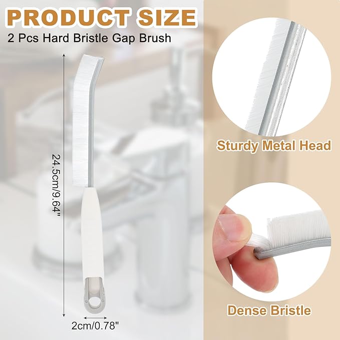 uxcell 2PCS Crevice Cleaning Brush, Hard Bristle Gap Brush for Tidying Narrow Space, Deep Cleaning Supplies for Kitchen Sink, Toilet, Bathroom, Bathtub, Home, Window, White
