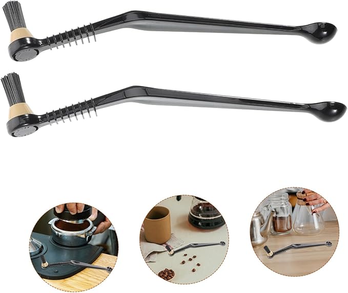 NUOBESTY 2 Pcs Coffee Machine Cleaning Brush Set Long Handle Espresso Maker Grinder Cleaning Tool Nylon Bristles for Effective Coffee Powder Removal Random Color