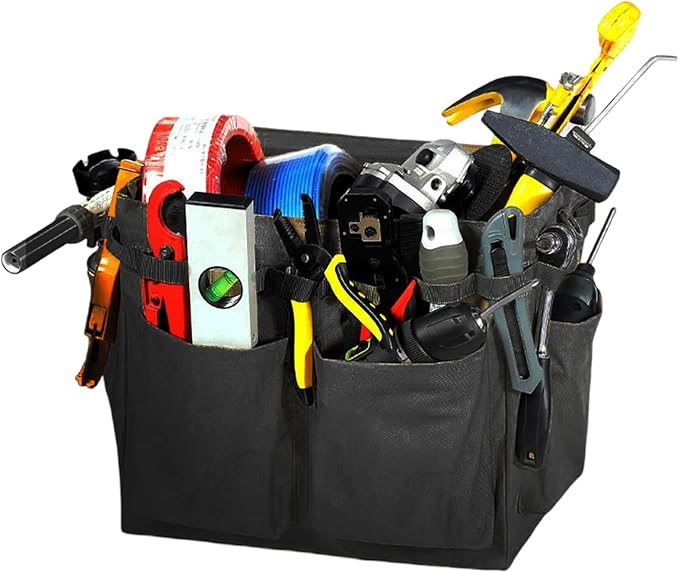Car Trunk Organizer, Large Capacity Collapsible Tote Wearable Cleaning Caddy Bag w/Adjustable Straps, Multifunctional Vehicle Storage Box for Groceries Tools Cleaning Supplies (Black)