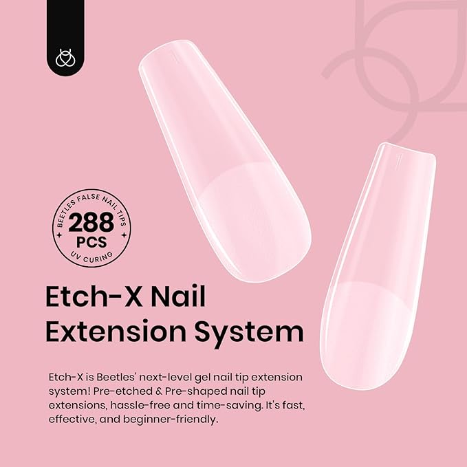 Beetles Gel Nail Tips Long Square 12 Sizes, 288Pcs Pre Shaped Half Matte Press On Nails Gelly Tips False Nails for Gel Nail DIY Art Nail Extensions Acrylic Nails Gift