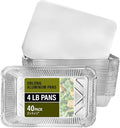 PARTY BARGAINS 4 lb Aluminum Pans with Board Lids, 40 Pack – 12 x 8 in Disposable Foil Roasting & Steam Table Pans for Catering, Takeout, Meal Prep, Oven Safe up to 240°C