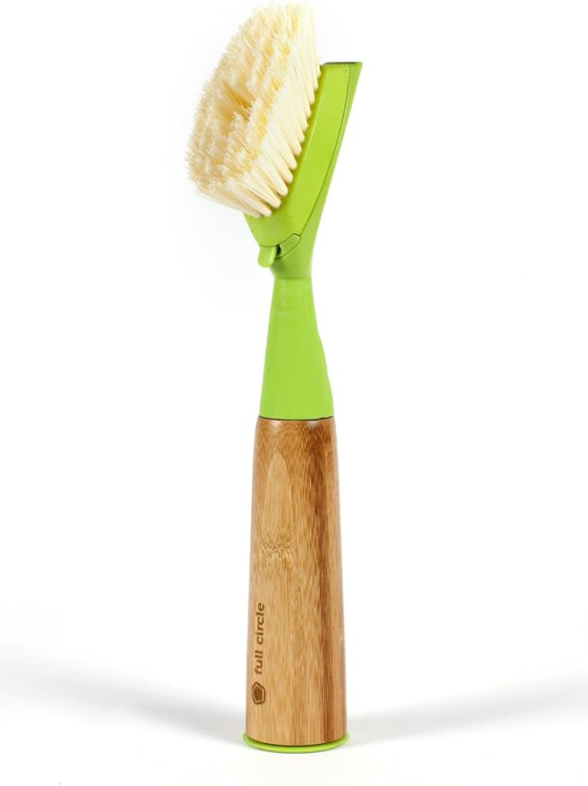 Full Circle Suds Up, Soap Dispensing Dish Brush, Tough Plant-Fiber Bristles & Sustainable Bamboo Handle, Safe for Nonstick