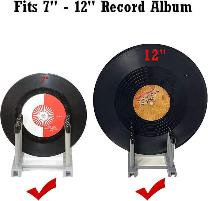 Pmsanzay Vinyl Record Storage Holder Stand cleaning device drying rack Display - With Silicone top（Keep your records scratch free）– Holds up to 6 Album Lp’s, for 12" and 7" Records，(No Records) Grey