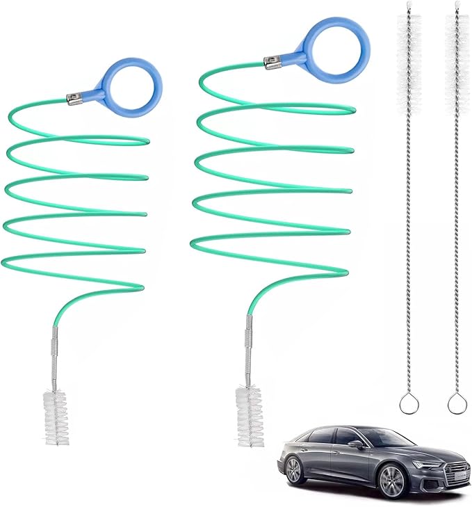 4Pcs Auto Sunroof Drain Cleaning Tools, 118/78 Inch Flexible Tube with 2Pcs 7.9inch Cleaning Brush Drain Skinny Pipe Drain Dredge Cleaning Tool Compatible with Car