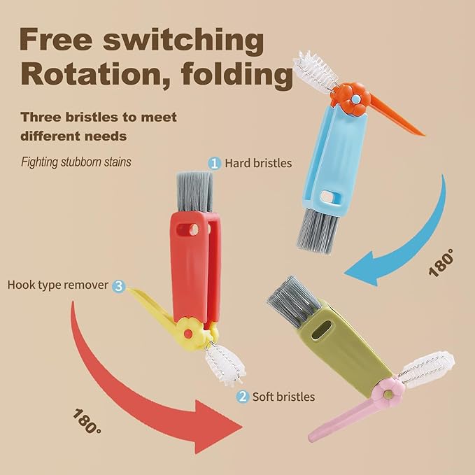 3 in 1 Cup Lid Gap Cleaning Brush Set, Bottle Cleaning Brush Multifunctional Bottle Cleaner Brush Home Kitchen Cleaning Tools, 3PCS