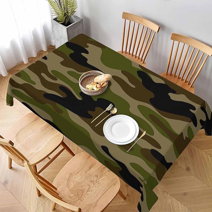 Navy Table Cover 52x70 Classic Army Green Solider Print Brown Black Olive Table Cloth Rectangle Table for Banquet Party Decorative Outdoor Picnic Dining Kitchen Table Cover